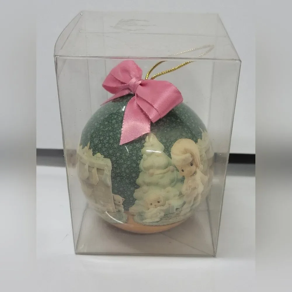 Lot of 4 Precious Moments Holiday Ornaments 1994 Enesco Round Balls Bows